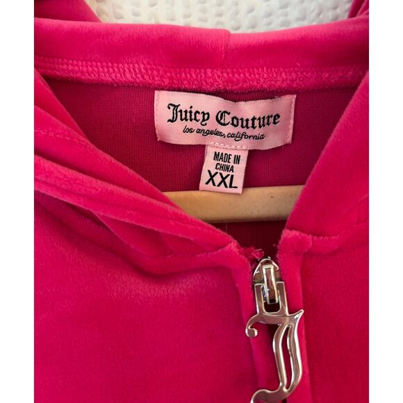 Juicy Couture Hot Pink Velour Y2K Style Hoodie Rhinestone Back Zip Jacket XL NWT - Picture 5 of 13